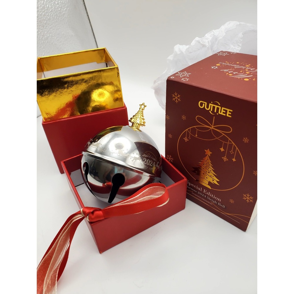 Oumee Silver Annual Sleigh Bell Christmas Tree Ornament 2024